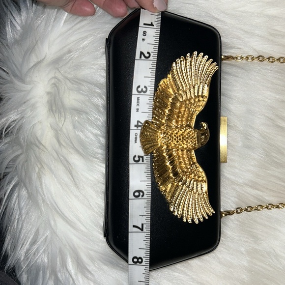 🦅NWOT Patrick Shannon🦅Black Leather🦅Gold Eagle Crossbopdy/ Clutch Purse🦅 - Picture 12 of 13